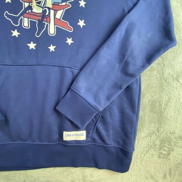 Life Is Good Sweatshirt Large Darkest Blue Jake Adirondack Stars Hooded Pullover - Picture 9 of 14
